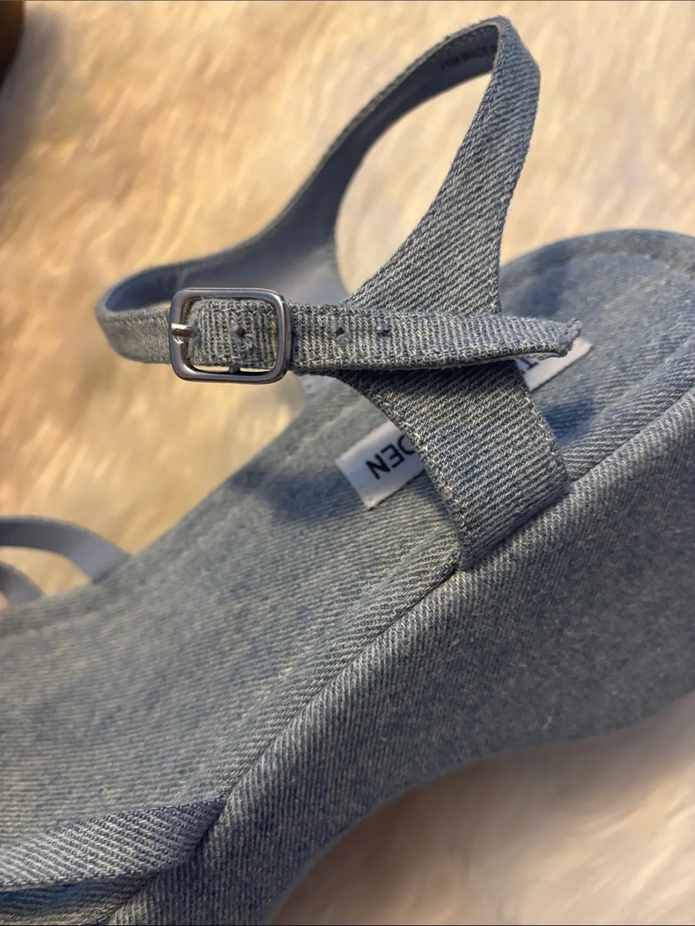 Steve Madden Crazy 30 Denim Platform Wedge Sandals Sz 11